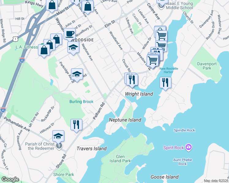 map of restaurants, bars, coffee shops, grocery stores, and more near in New Rochelle