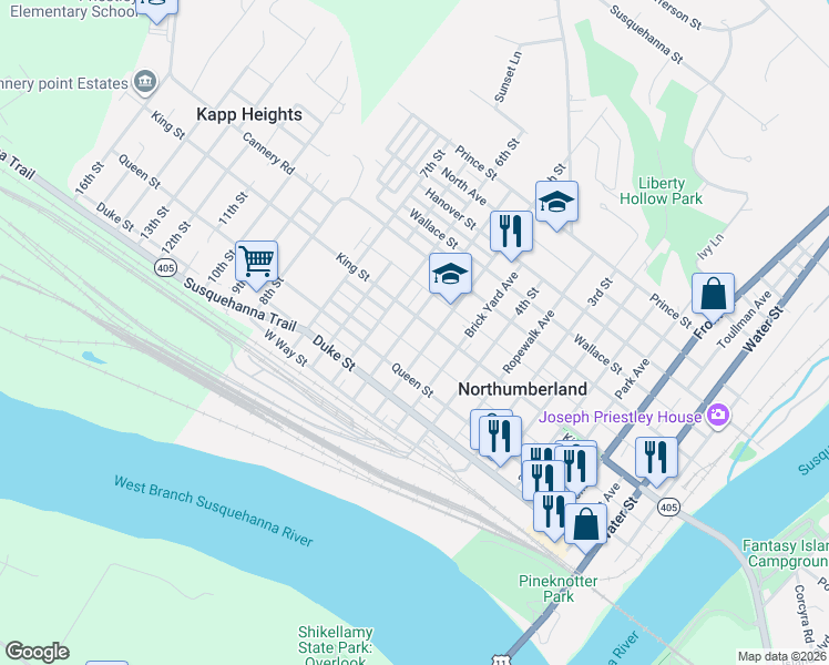 map of restaurants, bars, coffee shops, grocery stores, and more near 600-698 Wheatley Ave in Northumberland