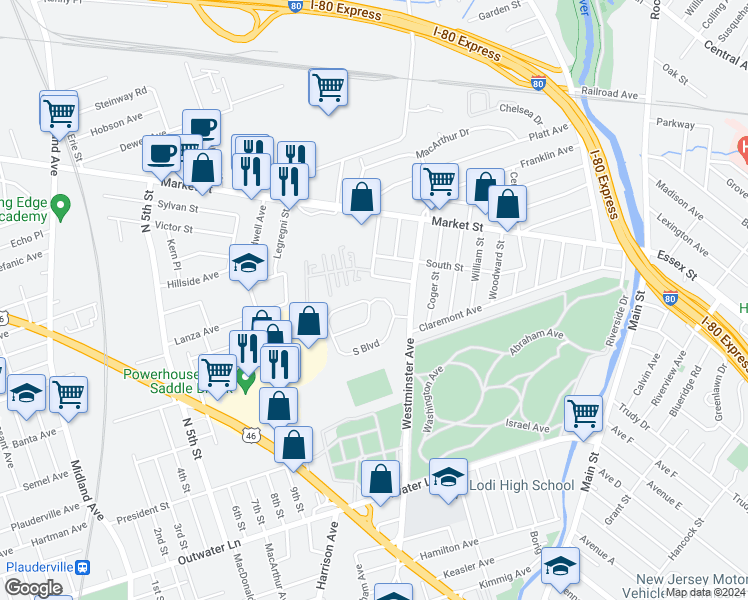 map of restaurants, bars, coffee shops, grocery stores, and more near North Saddle Brook Drive in Ho-Ho-Kus