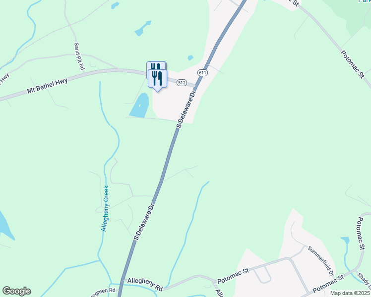 map of restaurants, bars, coffee shops, grocery stores, and more near 1897 South Delaware Drive in Mount Bethel