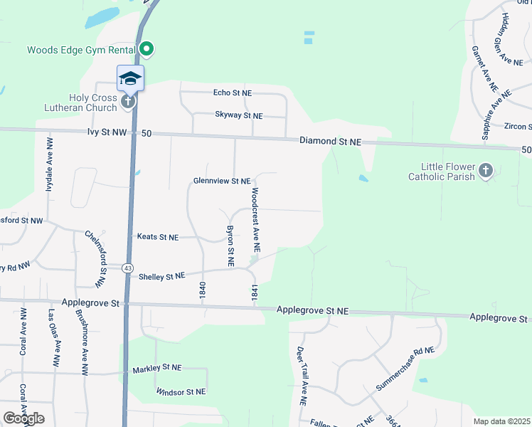 map of restaurants, bars, coffee shops, grocery stores, and more near 7454 Woodcrest Avenue Northeast in Canton