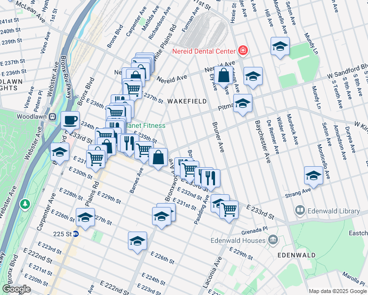 map of restaurants, bars, coffee shops, grocery stores, and more near 4154 Digney Avenue in Bronx