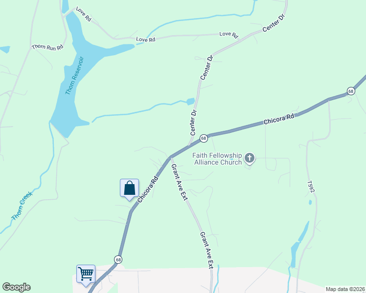 map of restaurants, bars, coffee shops, grocery stores, and more near 309 Chicora Road in Butler