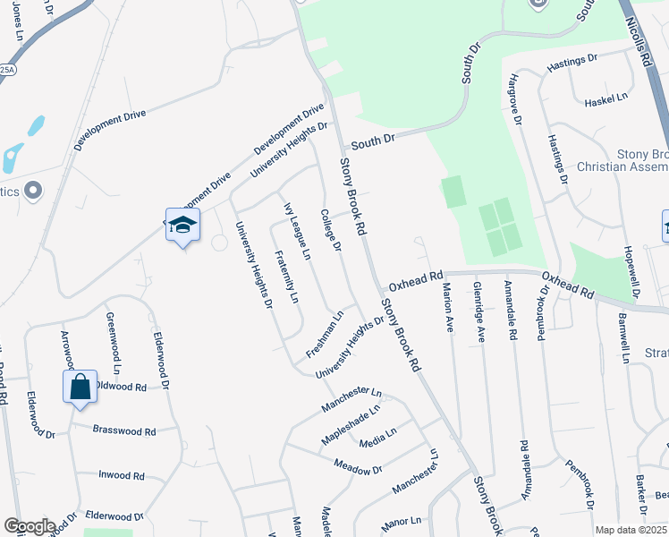 map of restaurants, bars, coffee shops, grocery stores, and more near 10 College Drive in Stony Brook