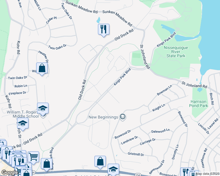 map of restaurants, bars, coffee shops, grocery stores, and more near in Kings Park