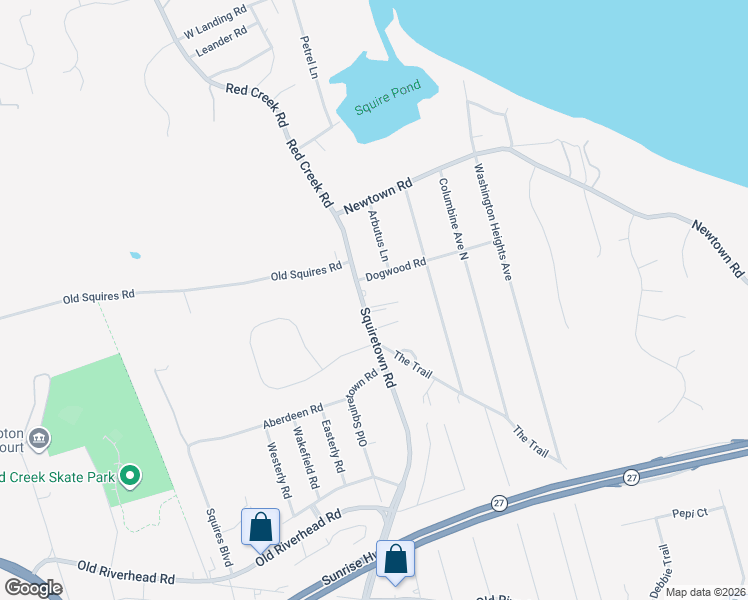 map of restaurants, bars, coffee shops, grocery stores, and more near 104A Squiretown Road in Hampton Bays