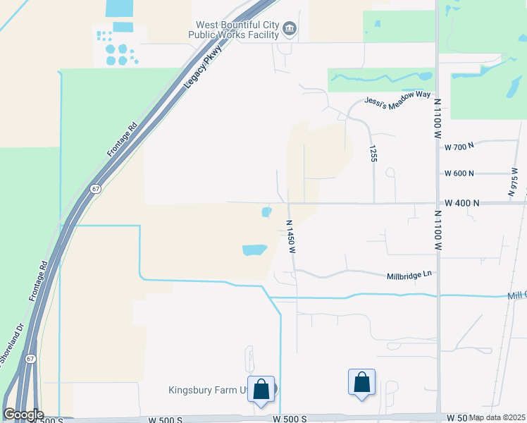map of restaurants, bars, coffee shops, grocery stores, and more near 343 North 1500 West in West Bountiful