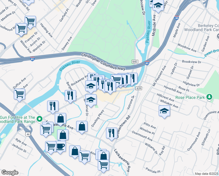 map of restaurants, bars, coffee shops, grocery stores, and more near 1000 McBride Avenue in Woodland Park