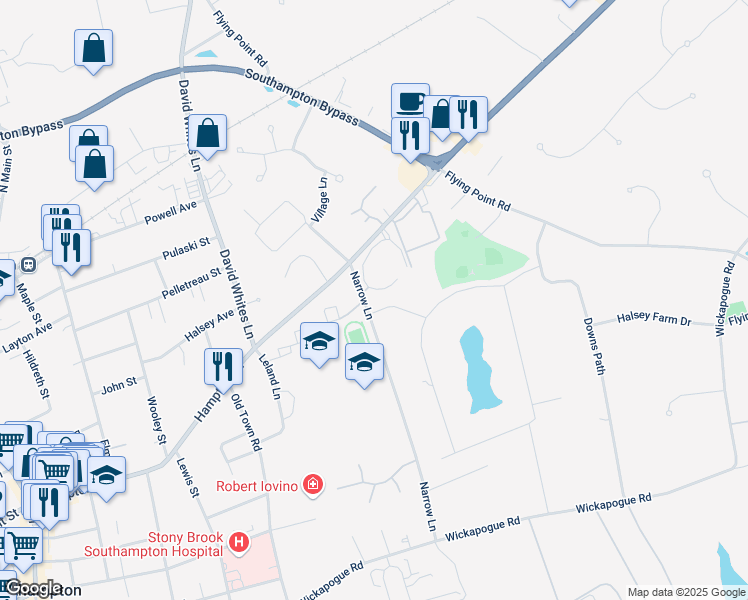 map of restaurants, bars, coffee shops, grocery stores, and more near 50 Narrow Lane in Southampton