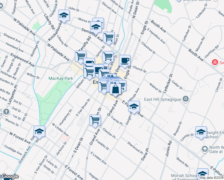 map of restaurants, bars, coffee shops, grocery stores, and more near in Englewood