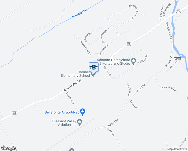 map of restaurants, bars, coffee shops, grocery stores, and more near 490 Buffalo Run Road in Bellefonte