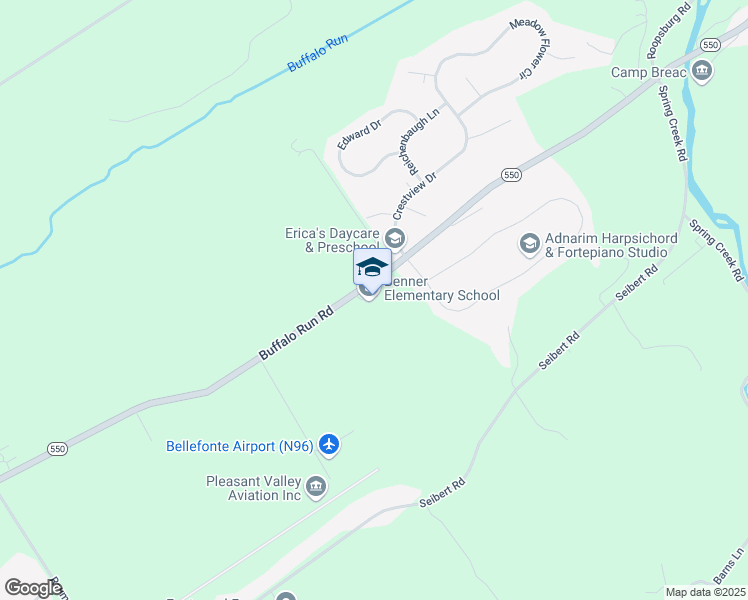 map of restaurants, bars, coffee shops, grocery stores, and more near 490 Buffalo Run Road in Bellefonte