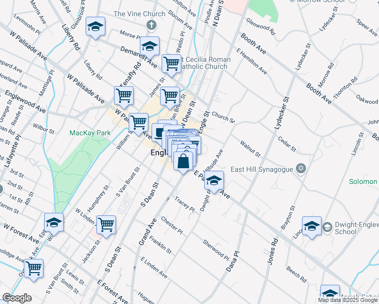 map of restaurants, bars, coffee shops, grocery stores, and more near in Englewood