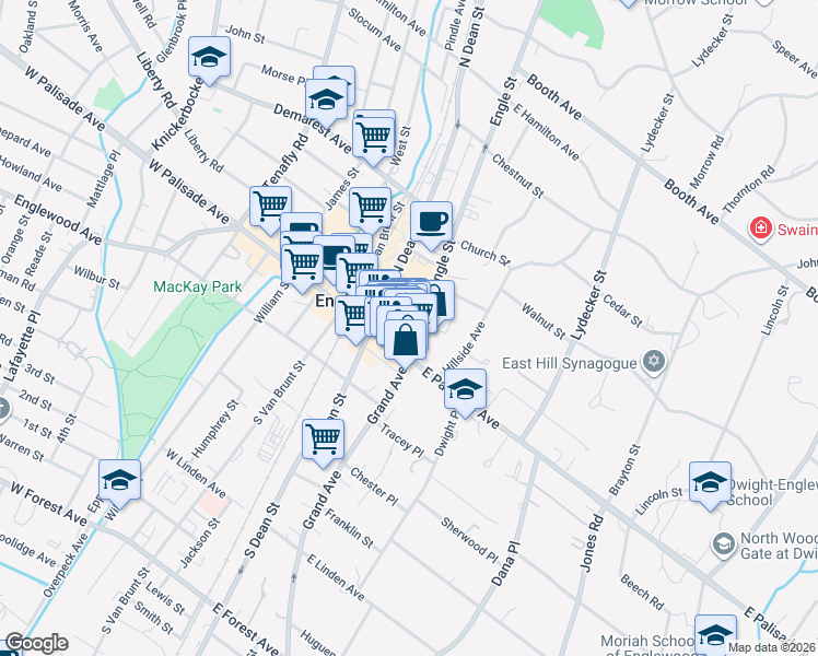 map of restaurants, bars, coffee shops, grocery stores, and more near in Englewood