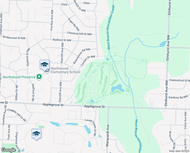 map of restaurants, bars, coffee shops, grocery stores, and more near 2025 Applegrove Street Northwest in North Canton
