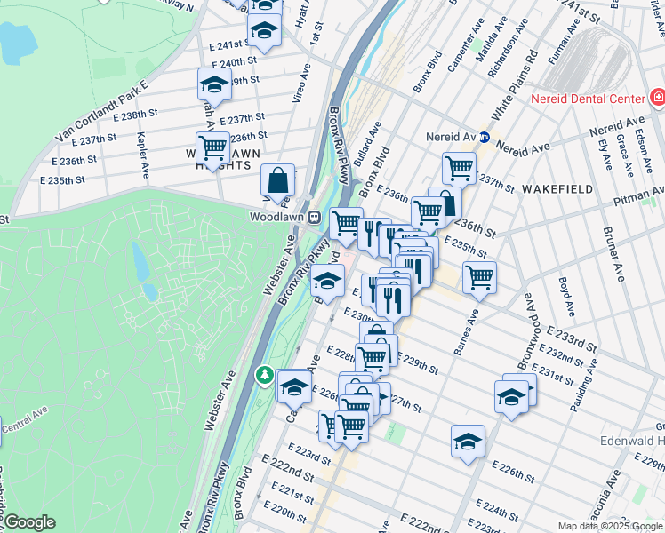 map of restaurants, bars, coffee shops, grocery stores, and more near 1469 Bronx Boulevard in Bronx