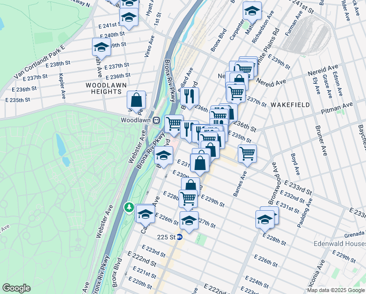 map of restaurants, bars, coffee shops, grocery stores, and more near 4180 Carpenter Avenue in The Bronx