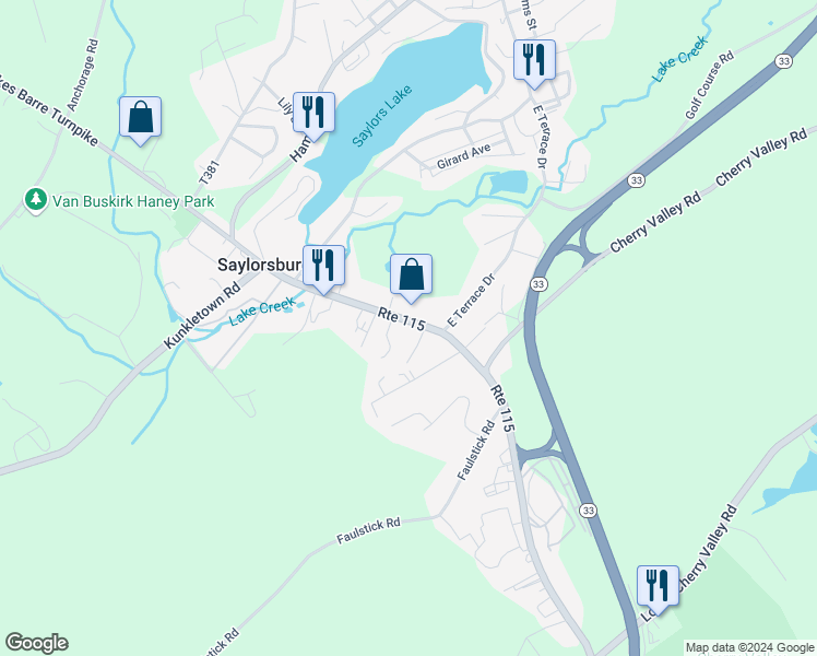 map of restaurants, bars, coffee shops, grocery stores, and more near 775 State Route 115 in Saylorsburg