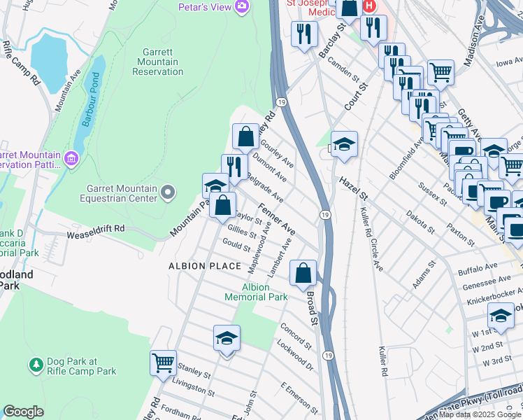 map of restaurants, bars, coffee shops, grocery stores, and more near 93 Belgrade Avenue in Clifton