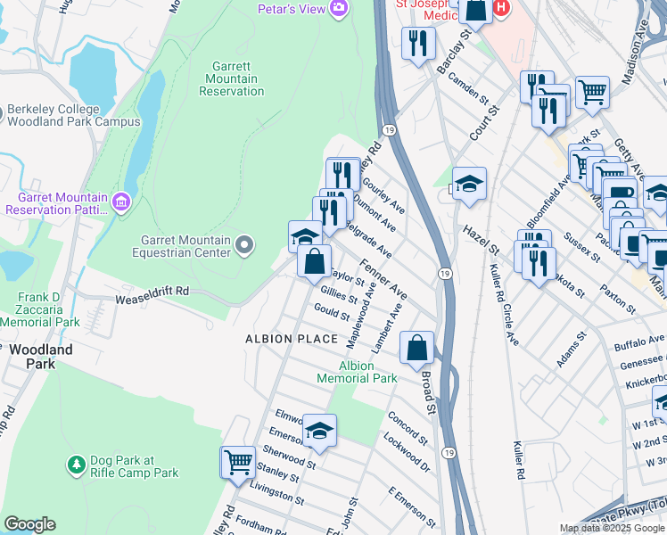 map of restaurants, bars, coffee shops, grocery stores, and more near 107 Valley Road in Clifton