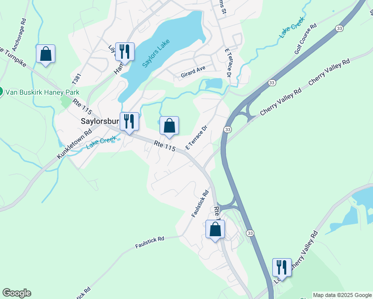 map of restaurants, bars, coffee shops, grocery stores, and more near 102 East Terrace Drive in Saylorsburg