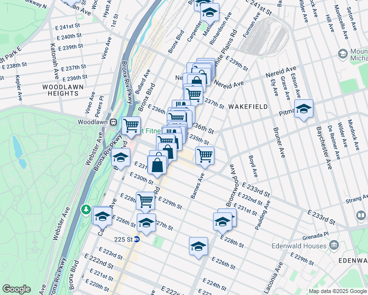 map of restaurants, bars, coffee shops, grocery stores, and more near in The Bronx