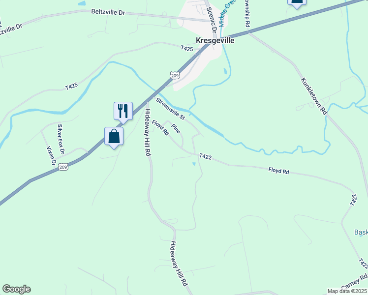 map of restaurants, bars, coffee shops, grocery stores, and more near 235 Azalea Street in Kunkletown