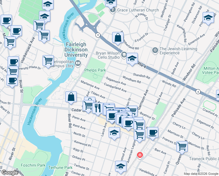 map of restaurants, bars, coffee shops, grocery stores, and more near 612 Sagamore Avenue in Teaneck