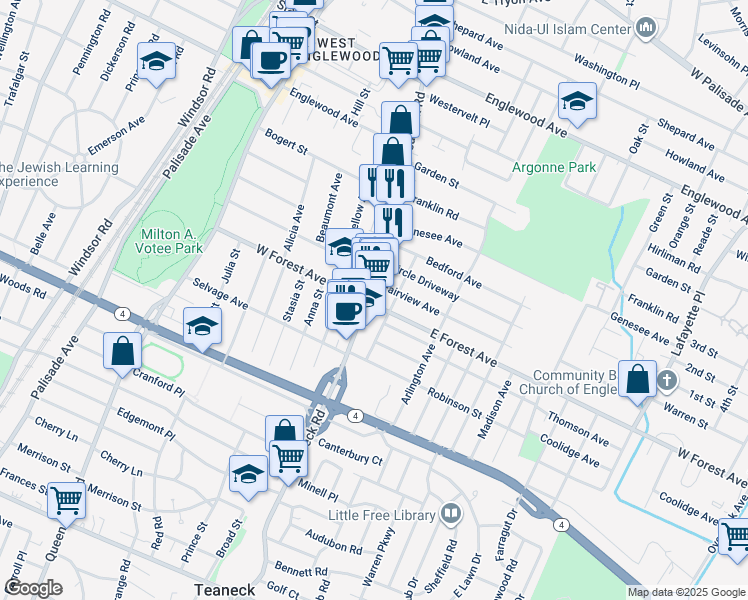 map of restaurants, bars, coffee shops, grocery stores, and more near 15 Fairview Avenue in Teaneck