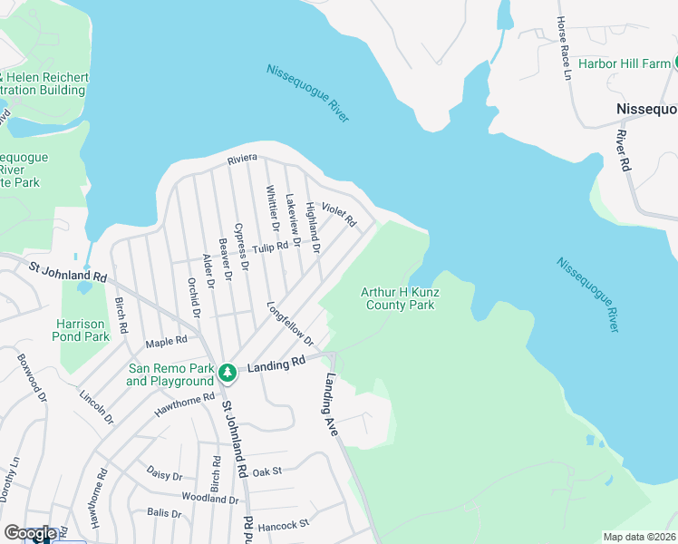 map of restaurants, bars, coffee shops, grocery stores, and more near 145 Rosewood Road in Kings Park