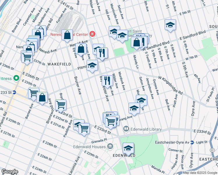 map of restaurants, bars, coffee shops, grocery stores, and more near 4149 De Reimer Avenue in Bronx