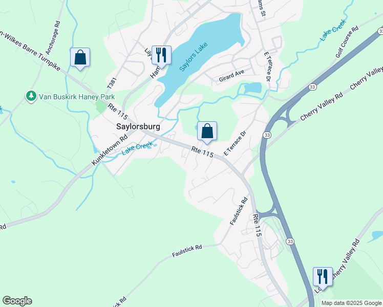 map of restaurants, bars, coffee shops, grocery stores, and more near 791 Route 115 in Saylorsburg