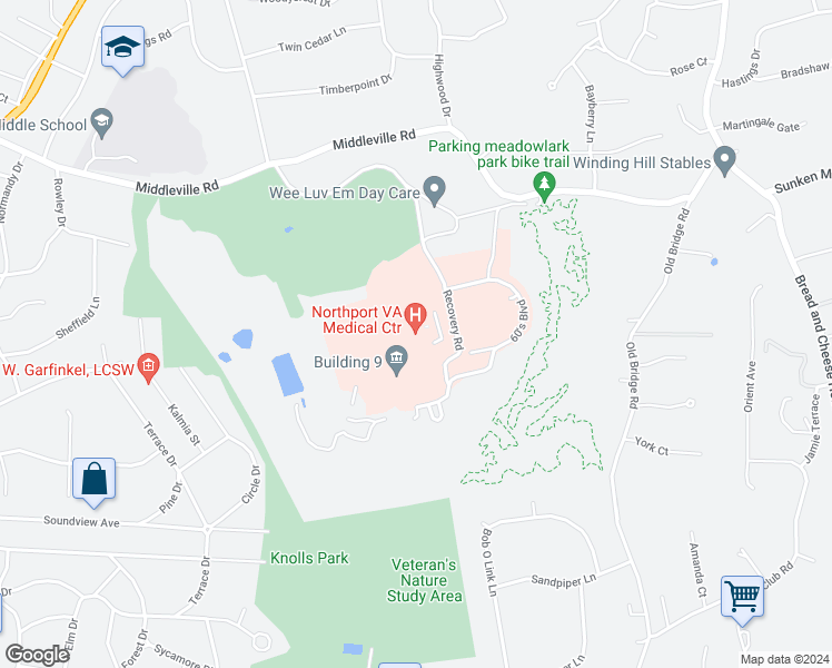 map of restaurants, bars, coffee shops, grocery stores, and more near 79 Middleville Road in Northport