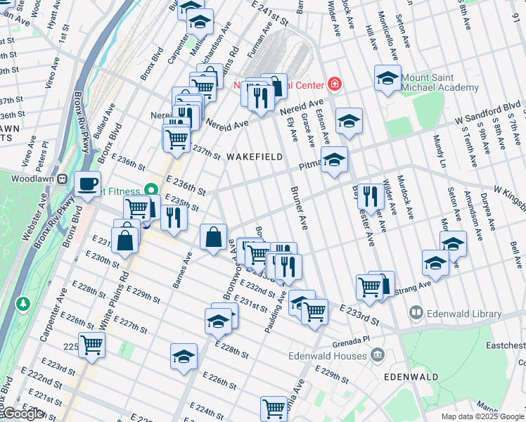 map of restaurants, bars, coffee shops, grocery stores, and more near 4213 Wickham Avenue in Bronx