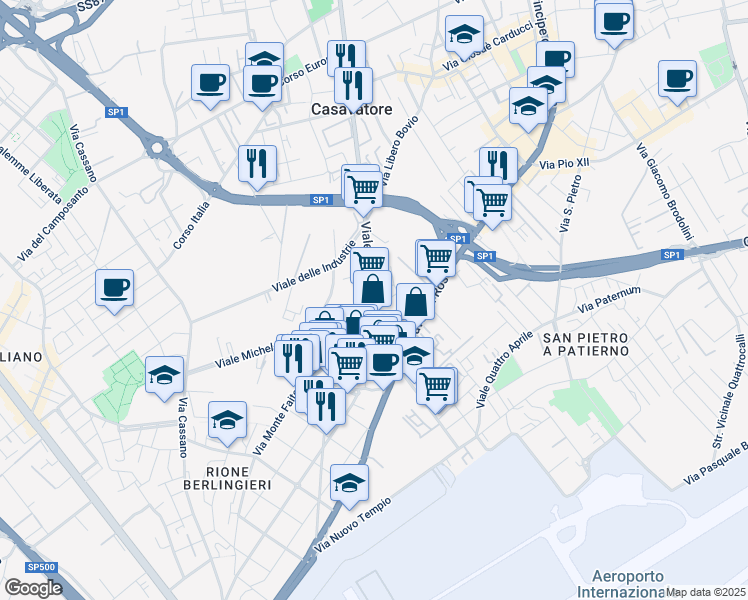 map of restaurants, bars, coffee shops, grocery stores, and more near 207 Viale Guglielmo Marconi in Casavatore
