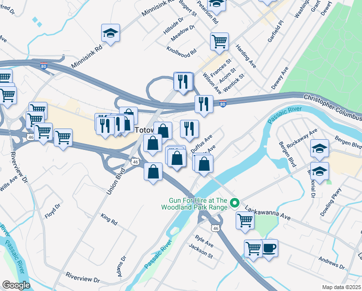 map of restaurants, bars, coffee shops, grocery stores, and more near 33 Davidson Avenue in Totowa