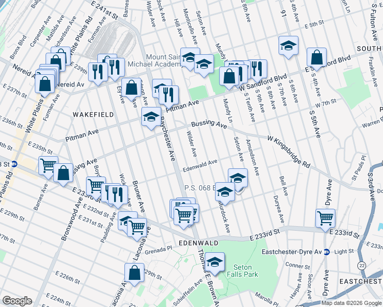map of restaurants, bars, coffee shops, grocery stores, and more near 4136 Wilder Avenue in Bronx
