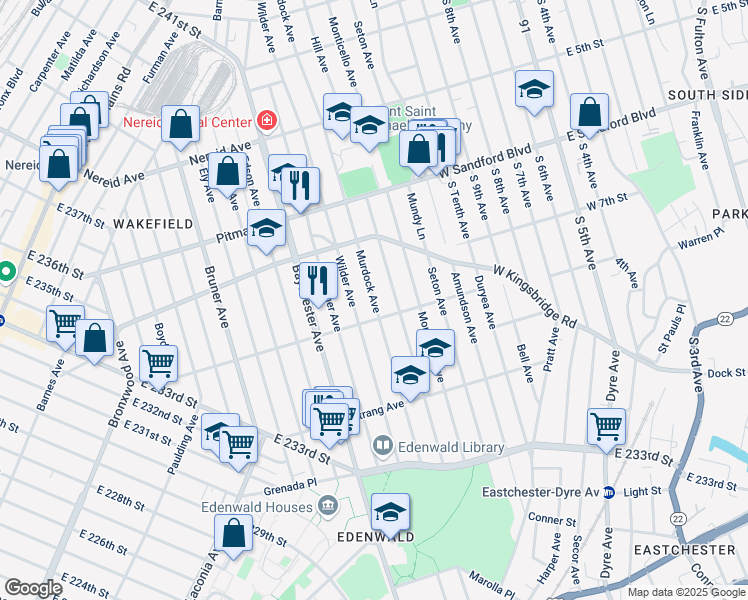 map of restaurants, bars, coffee shops, grocery stores, and more near 4136 Wilder Avenue in Bronx