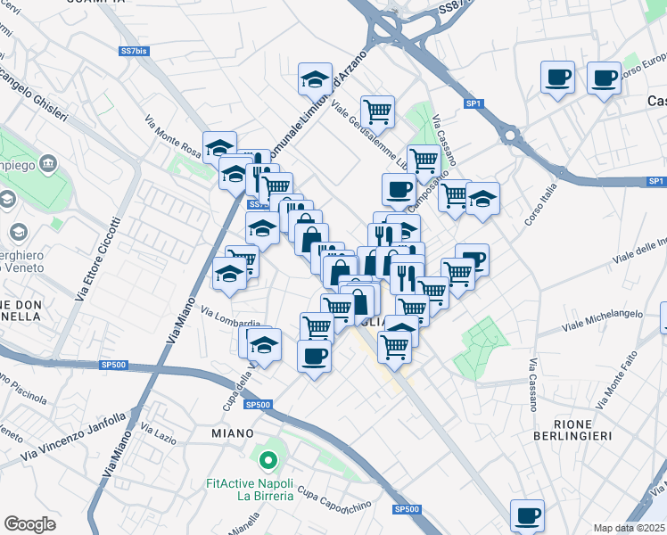 map of restaurants, bars, coffee shops, grocery stores, and more near 23 Via Duca degli Abruzzi in Naples