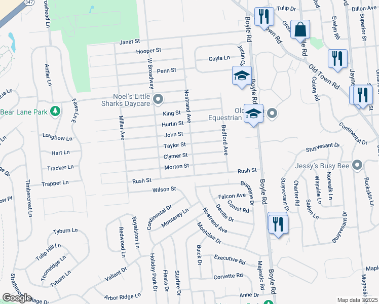 map of restaurants, bars, coffee shops, grocery stores, and more near 26 Taylor Street in Port Jefferson Station