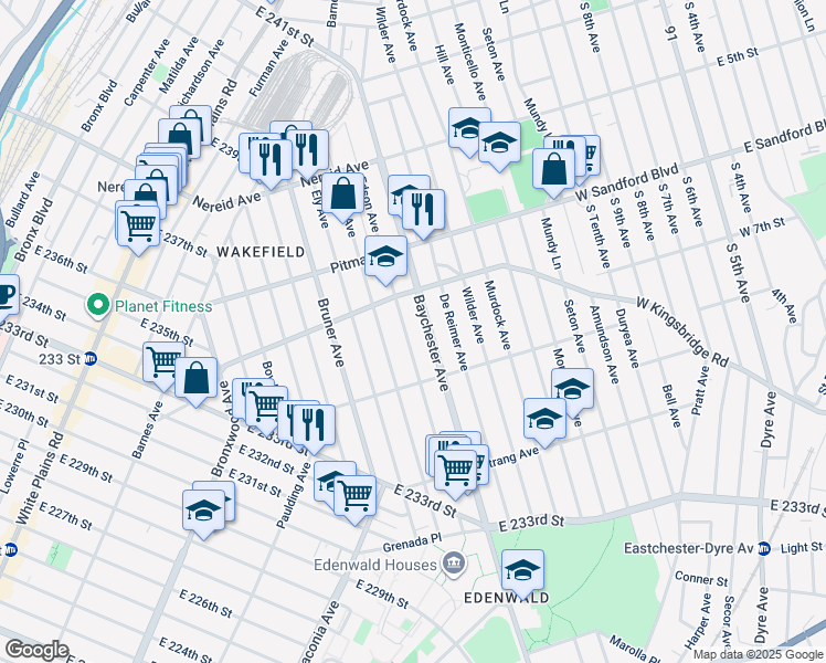 map of restaurants, bars, coffee shops, grocery stores, and more near 4160 Edson Avenue in Bronx