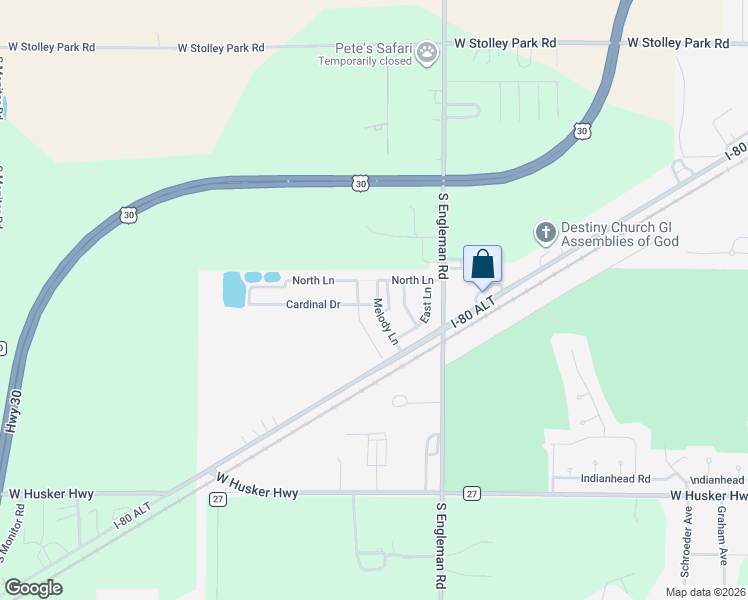 map of restaurants, bars, coffee shops, grocery stores, and more near 140 Melody Lane in Grand Island