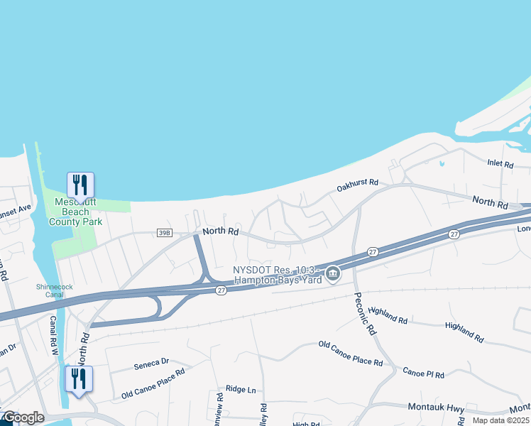 map of restaurants, bars, coffee shops, grocery stores, and more near 2 Oakhurst Road in Hampton Bays