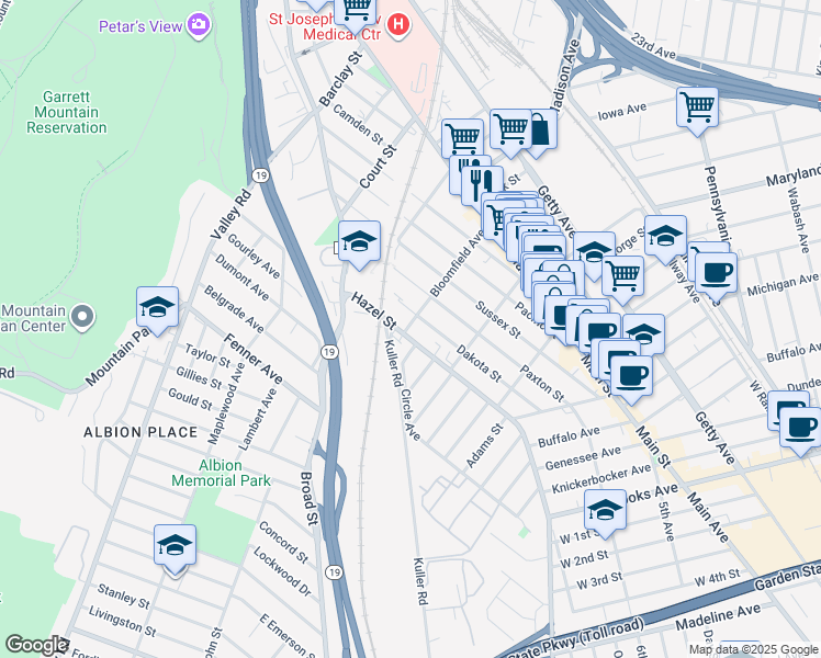 map of restaurants, bars, coffee shops, grocery stores, and more near 275 Dakota Street in Paterson