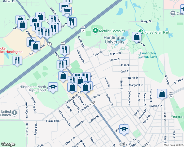 map of restaurants, bars, coffee shops, grocery stores, and more near 2030 Guilford Street in Huntington