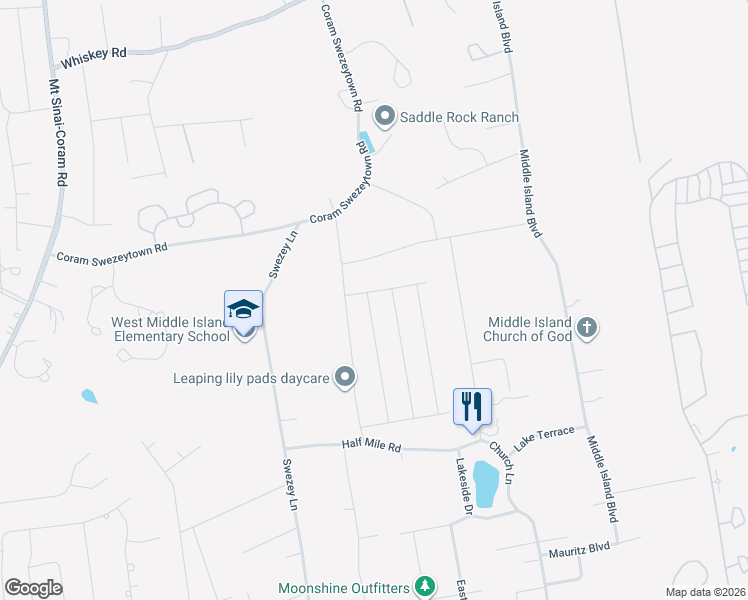 map of restaurants, bars, coffee shops, grocery stores, and more near 6 Raymond Avenue in Middle Island