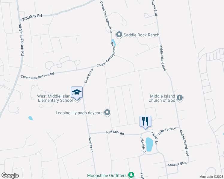map of restaurants, bars, coffee shops, grocery stores, and more near 6 Raymond Avenue in Middle Island