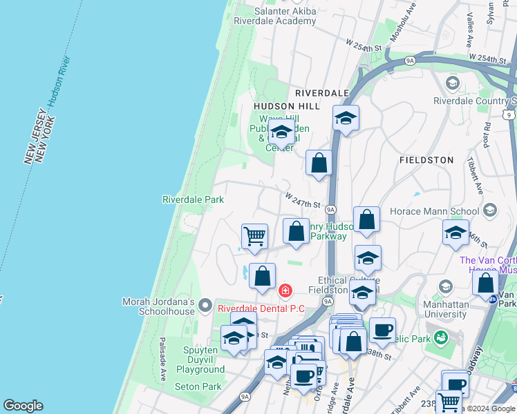 map of restaurants, bars, coffee shops, grocery stores, and more near 4116 Ploughmans Bush in The Bronx