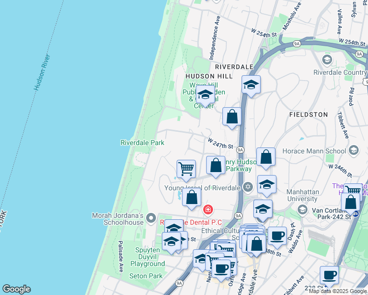map of restaurants, bars, coffee shops, grocery stores, and more near 4116 Ploughmans Bush in The Bronx