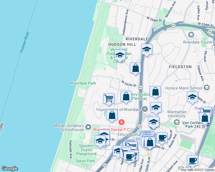 map of restaurants, bars, coffee shops, grocery stores, and more near 690 West 247th Street in The Bronx
